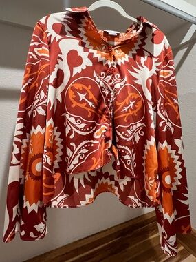 Rachel Zoe Floral Medallion Button-Front Shirt in Rust Orange & Cream